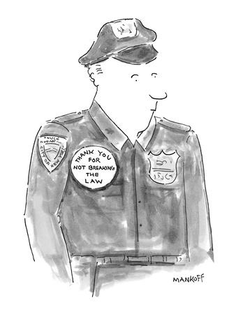 Foto Lámina giclée de primera calidad Police officer wears a button reading, 