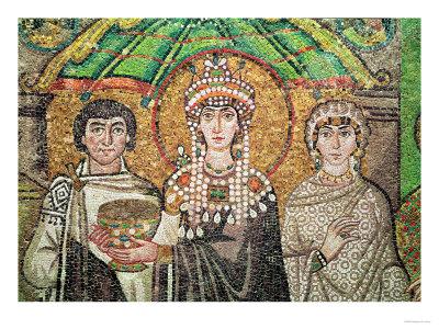 Foto Lámina giclée Empress Theodora with Her Court of Two Ministers and Seven Women, circa 547 AD, 61x46 in. foto 623324