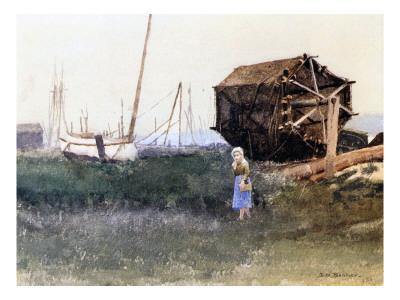 Foto Lámina giclée Fishing Nets Drying, 1881 de Dennis Miller Bunker, 61x46 in. foto 813648