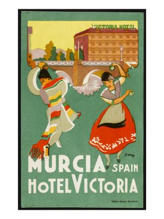 Foto Lámina giclée Label from the Hotel Victoria, Murcia (Spain) Features Spanish Dancers, 61x46 in. foto 710250