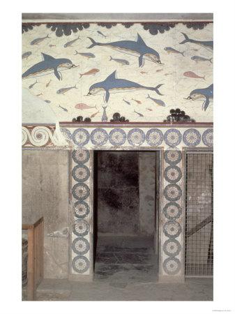 Foto Lámina giclée The Dolphin Frescoes in the Queen's Bathroom, Palace of Minos, Knossos, Crete, 1600-1400 BC, 61x46 in. foto 890719