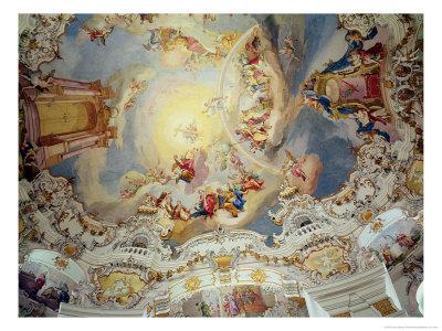Foto Lámina giclée The Last Judgement, Ceiling Painting from the Flattened Dome of the Church (Stucco) de Johann Baptist Zimmermann, 61x46 in. foto 839402