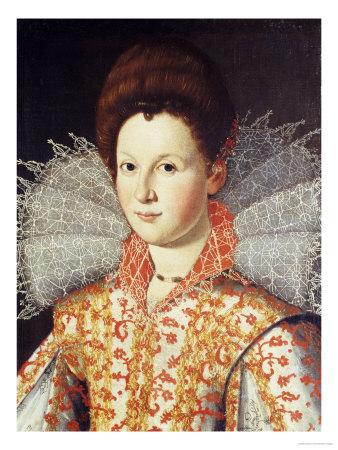 Foto Lámina Portrait of a Lady, Bust Length, Wearing an Embroidered Dress with Lace Ruff Collar de Santi Di Tito, 61x46 in. foto 972534