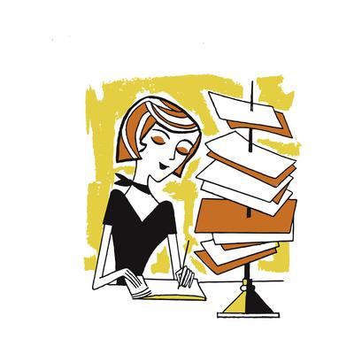Foto Lámina Woman Working at Desk with Documents on Spike de Pop Ink - CSA Images, 30x30 in. foto 895793