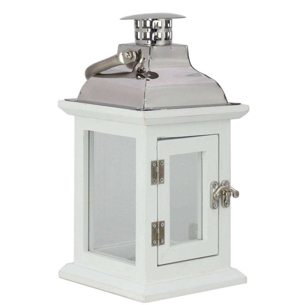Foto Lighthouse - Wooden Small Hanging Lantern - White / Silver