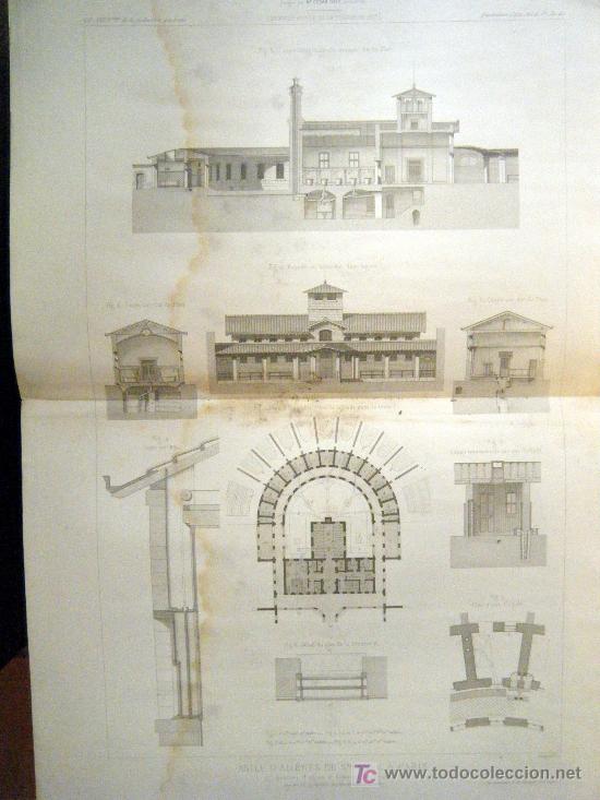 Foto lote 7 grabados arquitectura 1877 asile d alienes de sante anne foto 207551