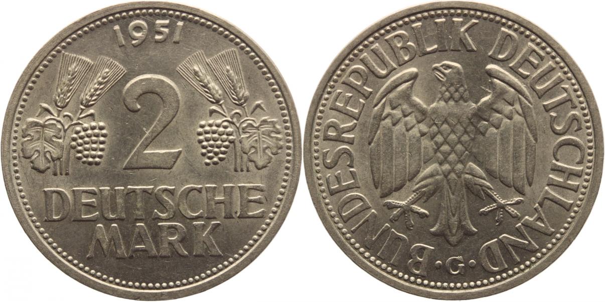 Foto Münzen der Bundesrepublik Deutschland 2 Mark 1951 G foto 110403
