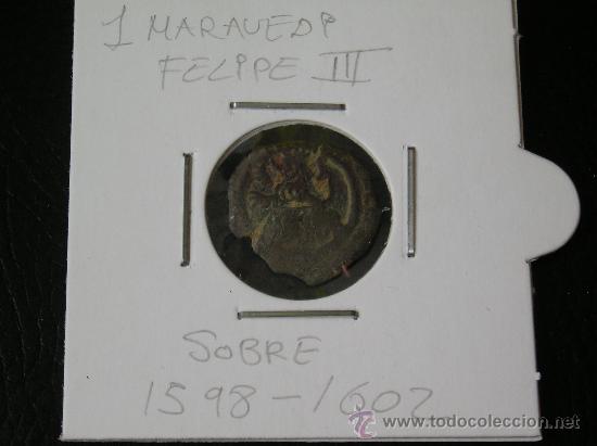 Foto moneda medieval, 1 maravedi felipe iii (1598 sobre 1602)para foto 120815