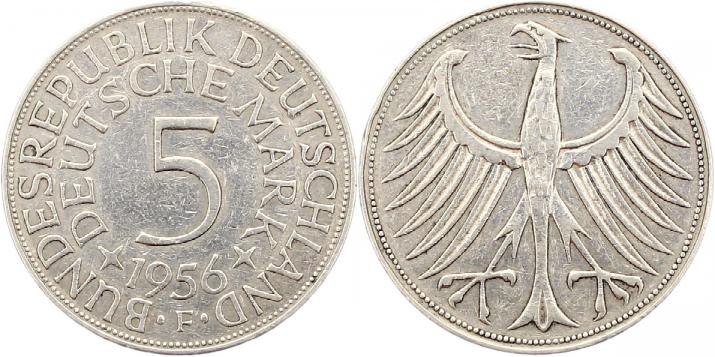 Foto Münzen der Bundesrepublik Deutschland 5 Mark 1956 F