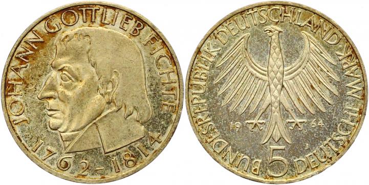 Foto Münzen der Bundesrepublik Deutschland 5 Mark 1964 J