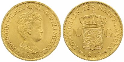 Foto Niederlande-Königreich 10 Gulden Gold 1913 foto 132231
