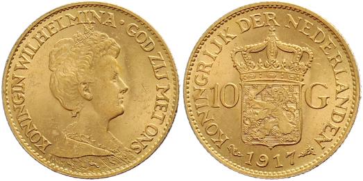 Foto Niederlande-Königreich 10 Gulden Gold 1917 foto 338320