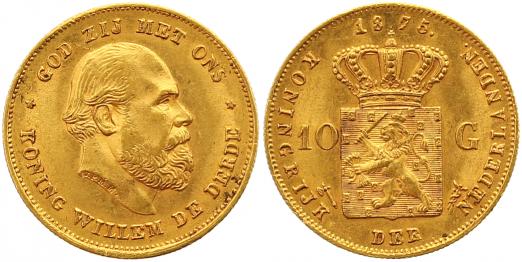 Foto Niederlande-Königreich 10 Gulden Gold 1875