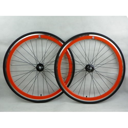 Foto No Logo Orange w/Black Spokes 50mm Track/Fixie Deep V 700c Wheelset