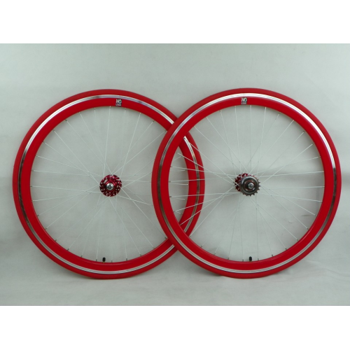 Foto No Logo Red w/White Spokes 50mm Track/Fixie Deep V 700c Wheelset (Front