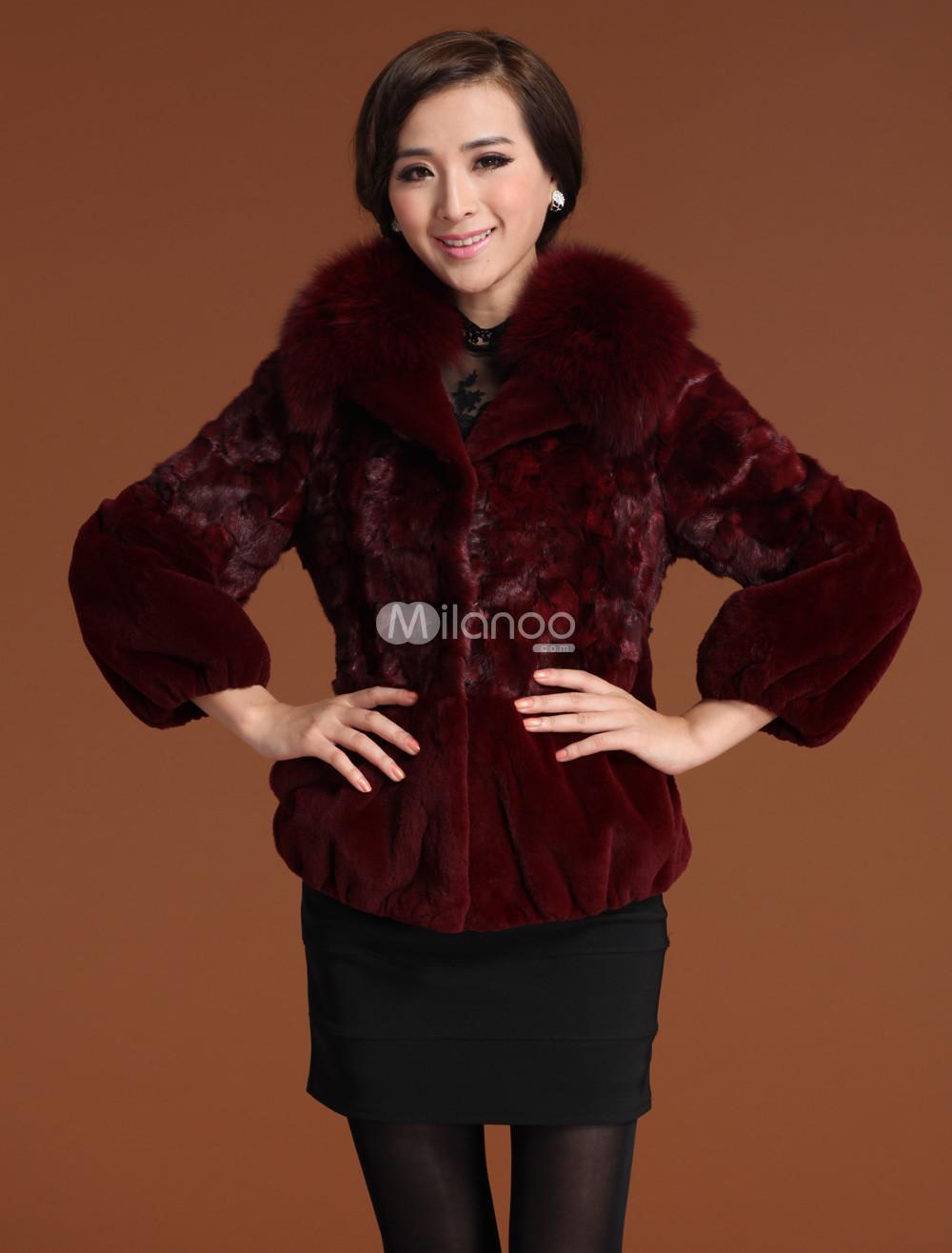 Foto Noble Borgoña Fox Fur chaqueta de piel de Collar de la mujer foto 123160