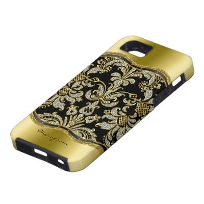 Foto Oro negro y modelo floral de los damascos de los d Iphone 5 Cobertura foto 108051