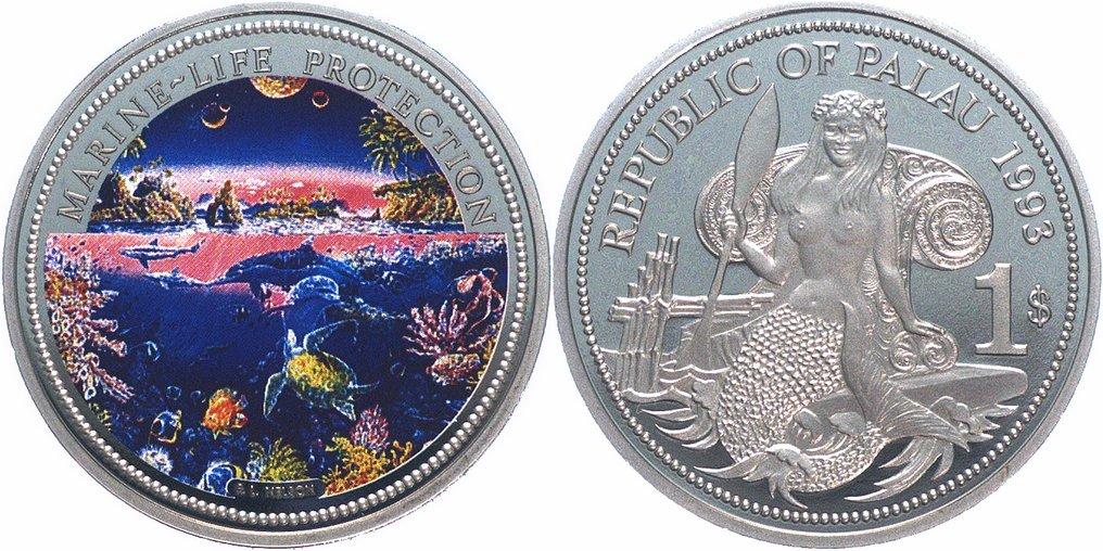 Foto Palau-Inseln 1 Dollar Farbmünze 1993