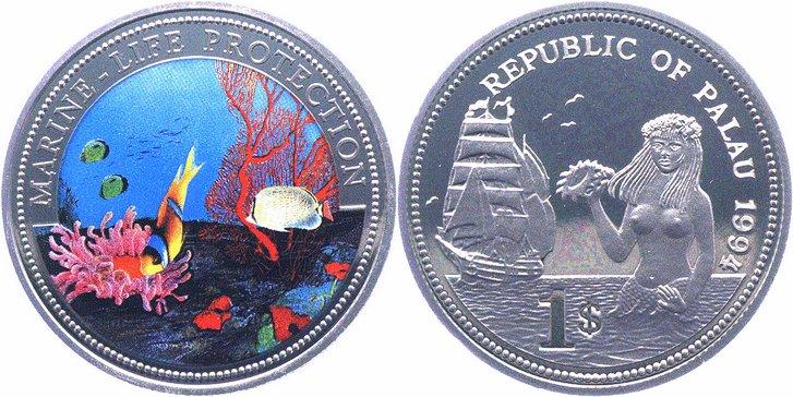Foto Palau-Inseln 1 Dollar Farbmünze 1994