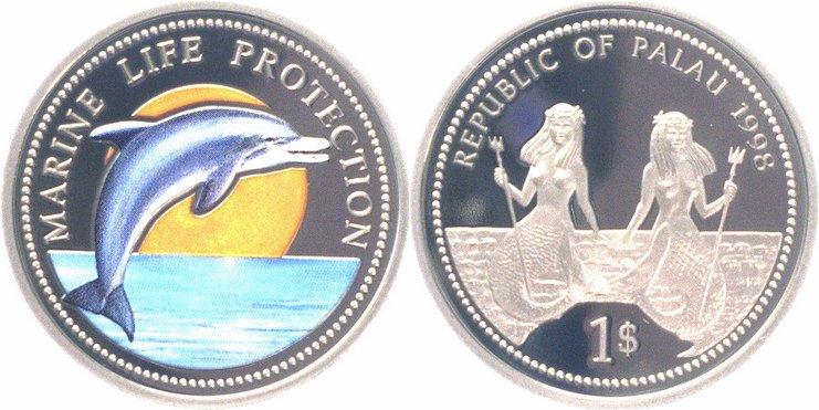 Foto Palau-Inseln 1 Dollar Farbmünze 1998