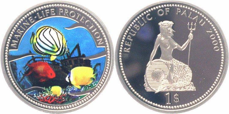 Foto Palau-Inseln 1 Dollar Farbmünze 2000