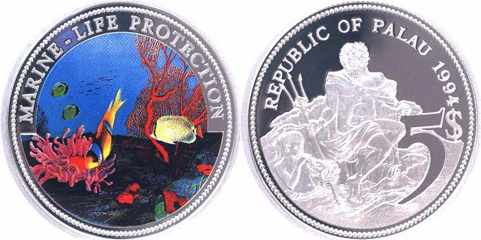 Foto Palau-Inseln 5 Dollars Silber-Farbmünze 1994 foto 136498