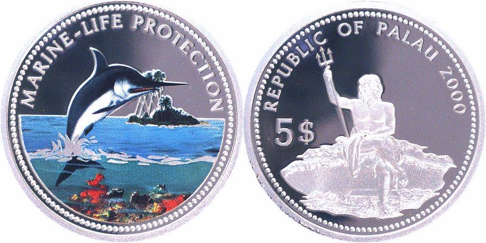 Foto Palau-Inseln 5 Dollars Silber-Farbmünze 2000