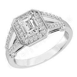 Foto PD544W - 18ct white gold cluster ring with an emerald cut diamond ...