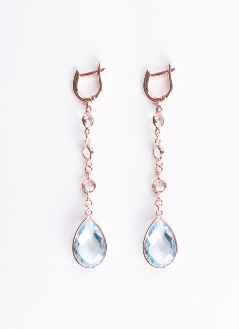 Foto Pendientes de oro rosa con topacio azul.