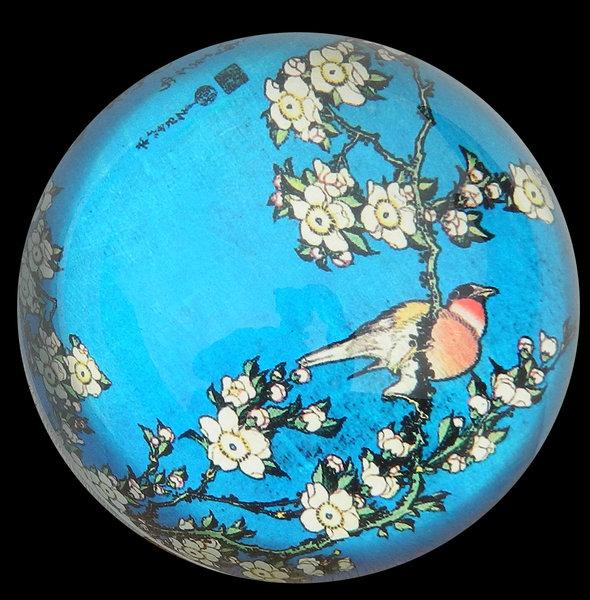 Foto Pisapapeles de cristal Hokusai Bird/Blossom