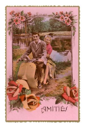 Foto Premium Poster Amities, French Couple on Scooter, 61x41 in. foto 559188