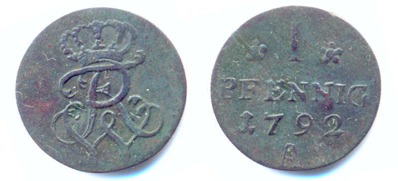 Foto Preussen, Königreich: 1 Pfennig für die Mark Brandenburg, 1792 A, foto 945944