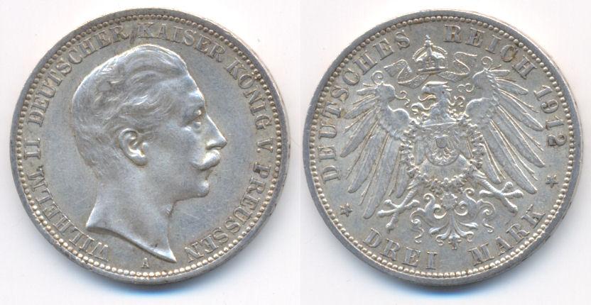 Foto Preussen: Wilhelm Ii , 1888-1918 3 Mark 1912