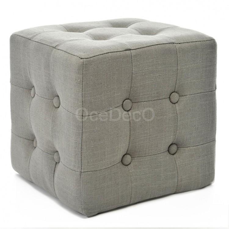 Foto Puff cuadrado gris de lino