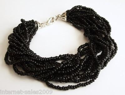 Foto Pulsera De 14 Filas De Cristal Opaco Negro  / 14 Row Black Bracelet G85 foto 547382