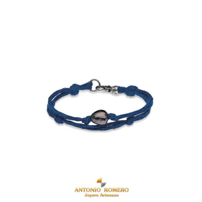 Foto Pulsera Plata de Palo Summertime perla y yute azul c33a