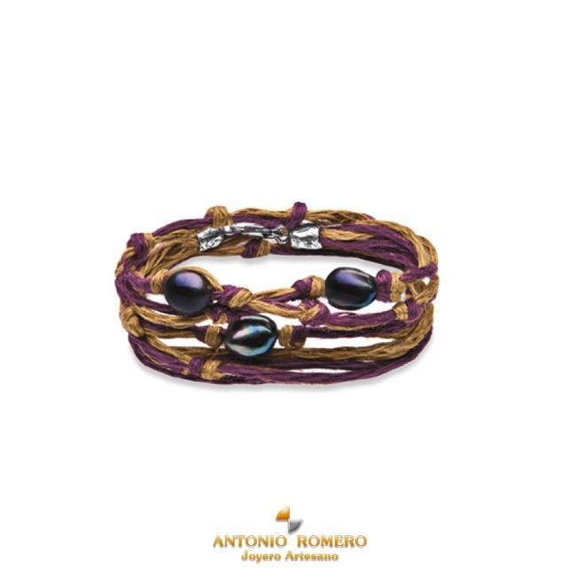 Foto Pulsera Plata de Palo Summertime perlas y yute c34gm