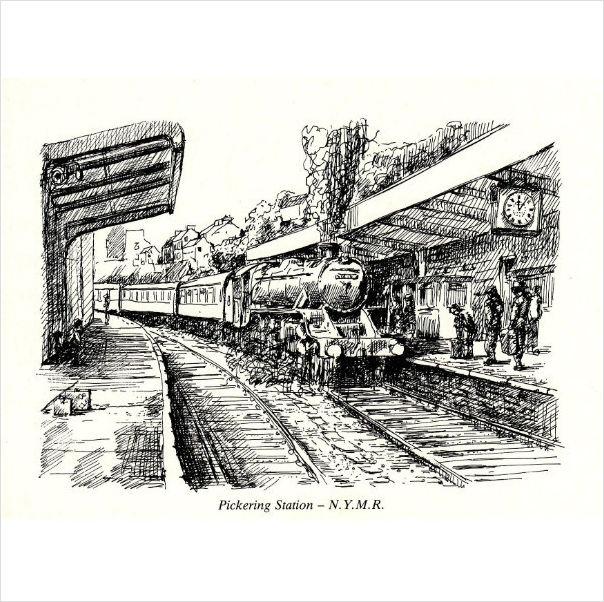 Foto Railway art postcard pickering north yorks moors lms stanier black 5 pen & ink