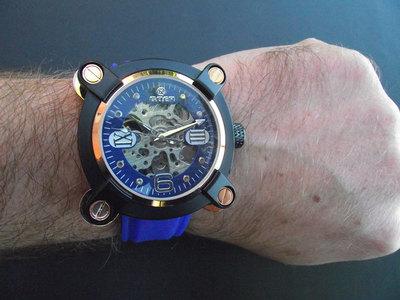 Foto Reloj Automatico De Goer Para Hombre.nuevo Maquinaria Vista.correa Caucho Azul