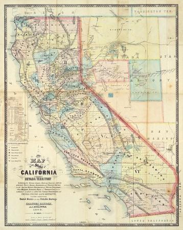 Foto Reproducción en lienzo New Map of The State of California and Nevada Territory, c.1863 de Leander Ransom, 56x45 in. foto 820383