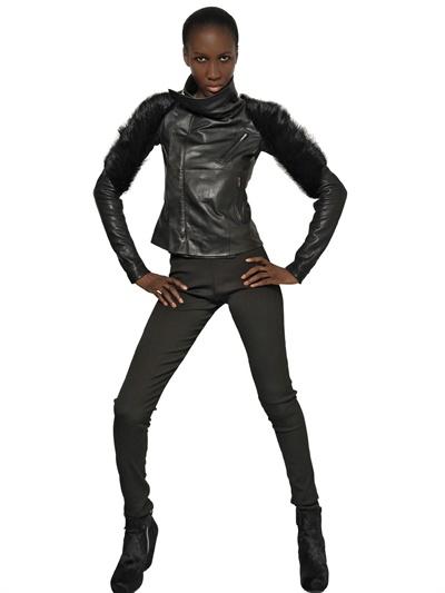 Foto rick owens chaqueta de piel napa con hombros de castor