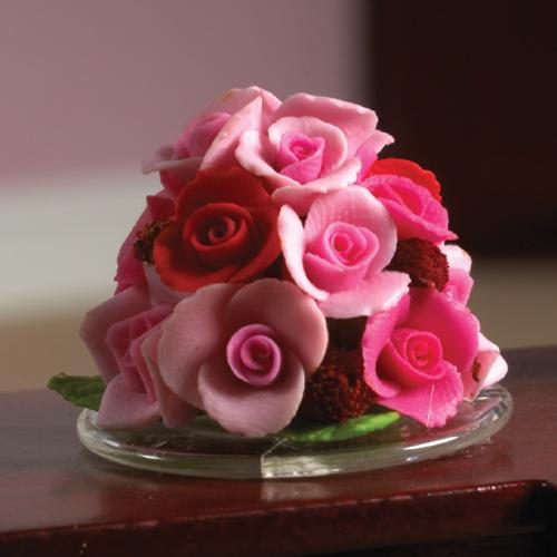 Foto Rosas rosas en base de cristal - miniaturas - casas de muñecas...
