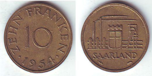 Foto Saarland 10 Franken 1954 foto 339952