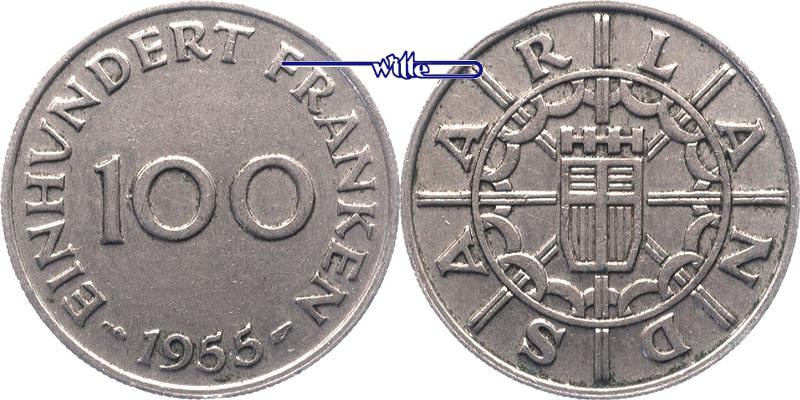Foto Saarland 100 Franken 1955 foto 136455