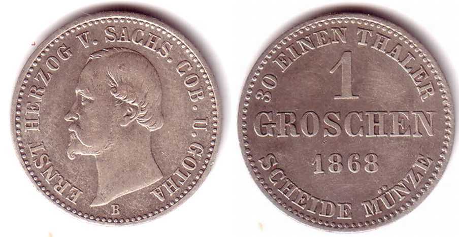 Foto Sachsen-Coburg-Gotha 1 Groschen 1868 B foto 530107