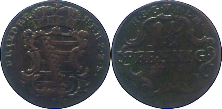 Foto Sachsen-Gotha-Altenburg Cu-1 1/2 Pfennig 1755 K