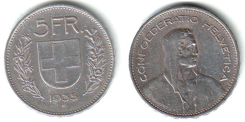 Foto Schweiz 5 Franken 1935 B