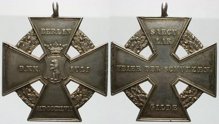 Foto Schützenmedaillen-Deutschland Tragbares, silbernes Schützenkreuz 1847