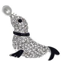 Foto Seal & ball jet crystal clear perla broche