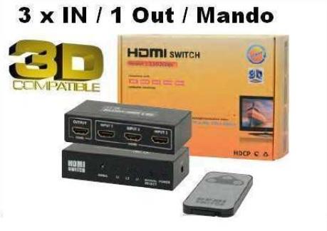 Foto Selector HDMI 3 entradas 1 salida, con mando.